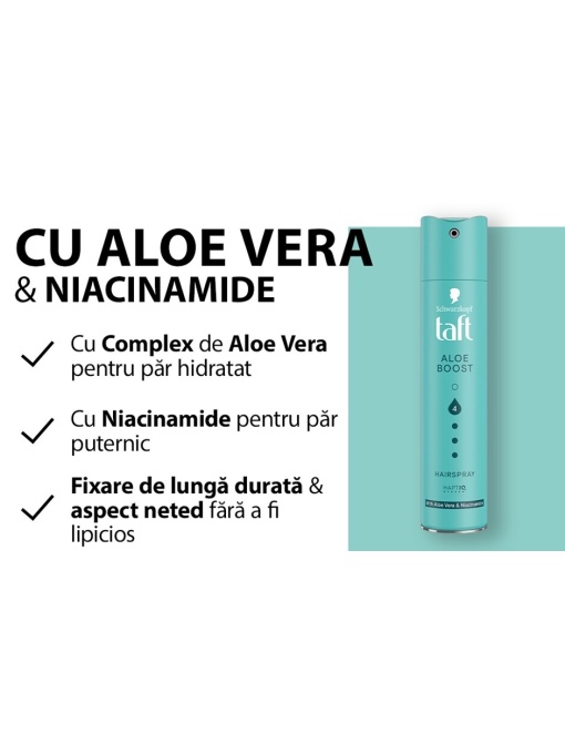 Fixativ pentru par, Aloe Boost, putere 4, Taft, 250 ml