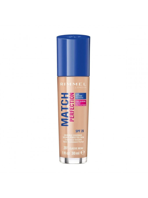 Fond de ten, rimmel london | Fond de ten match perfection spf 20 classic beige 201 rimmel london, 30 ml | 1001cosmetice.ro