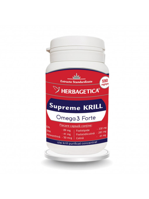 Vitamine &amp; suplimente, herbagetica | Herbagetica suplimente alimentare supreme krill omega 3 forte 60 de capsule | 1001cosmetice.ro