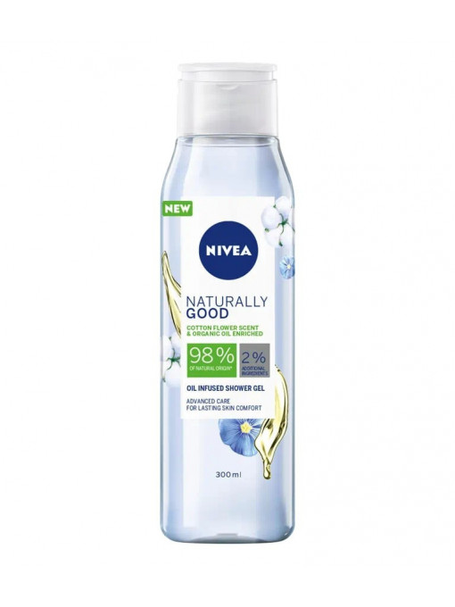 Gel de dus, nivea | Nivea naturally good oil infused gel de dus cu floare de bumbac si ulei de argan bio | 1001cosmetice.ro