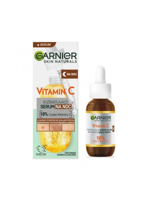 Ser de noapte pentru stralucire cu Vitamina C si Acid Hialuronic, Garnier, 30 ml