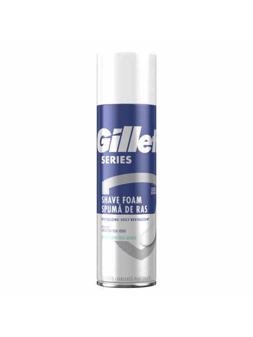 Gillette | Spuma de ras cu ceai verde pentru ten sensibil, gillette series revitalizing, 250 ml | 1001cosmetice.ro