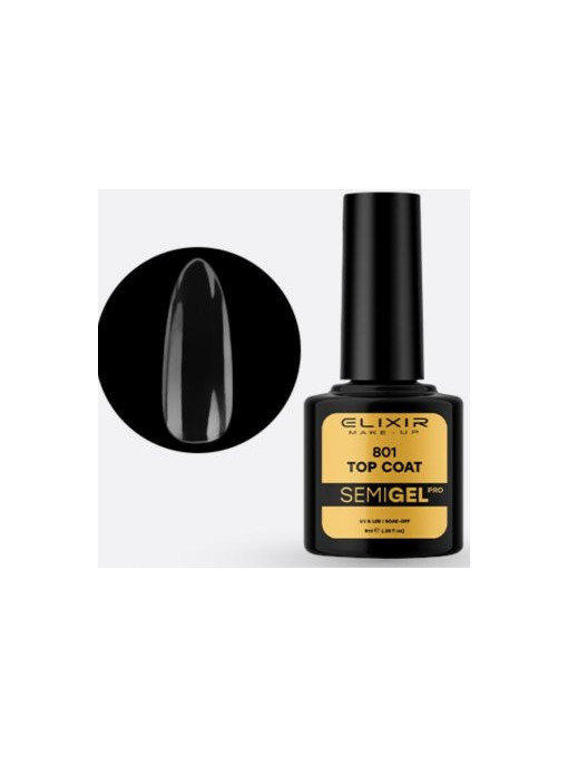 Unghii, elixir | Top coat no wipe semi gel elixir makeup professional 801, 8 ml | 1001cosmetice.ro