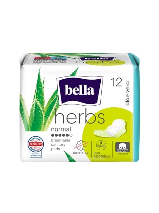 Absorbante Herbs cu extract de Aloe Vera, fara parfum, Bella 12 bucati