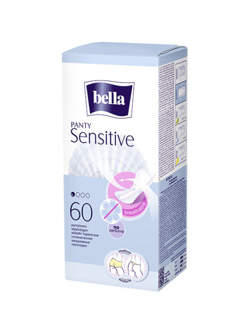 Bella | Absorbante zilnice panty sensitive elegance fara parfum, bella, 60 bucati | 1001cosmetice.ro