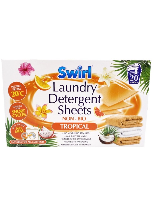 Detergent de rufe tip servetel dizolvabil Non-Bio Tropical Scent, pachet 20 servetele, Swirl