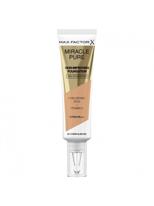 Make-up, max factor | Fond de ten cu acid hyaluronic si vitamina c, miracle pure spf30, max factor, 45 warm almond, 30 ml | 1001cosmetice.ro