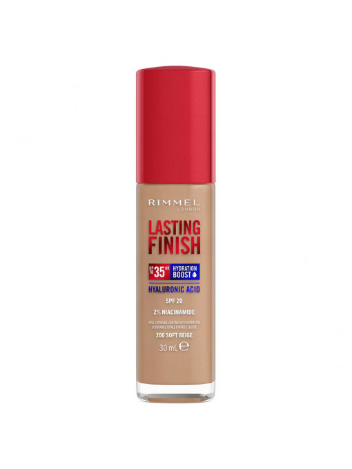 Make-up | Fond de ten lasting finish 35h, spf 20, soft beige 200, rimmel london, 30 ml | 1001cosmetice.ro