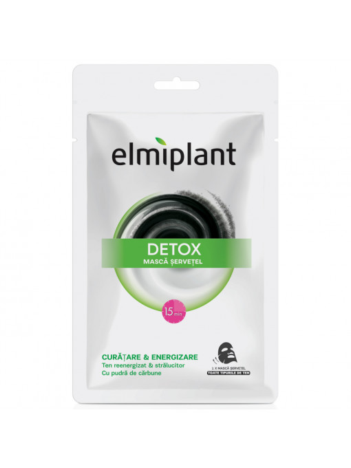 Elmiplant | Masca servetel cu pudra de carbune, detox curatare & energizare, elmiplant, 20 ml | 1001cosmetice.ro