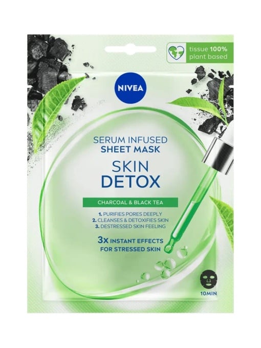 Gel &amp; masca de curatare, nivea | Masca servetel iluminatoare, infuzata cu ser, skin detox, nivea | 1001cosmetice.ro