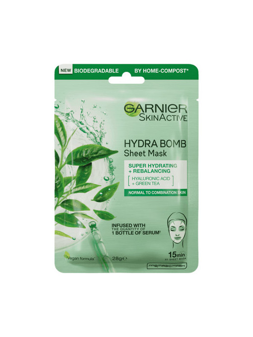 Masca Servetel Moisture+ cu ceai verde pentru reimprospatare, Garnier Skin Naturals