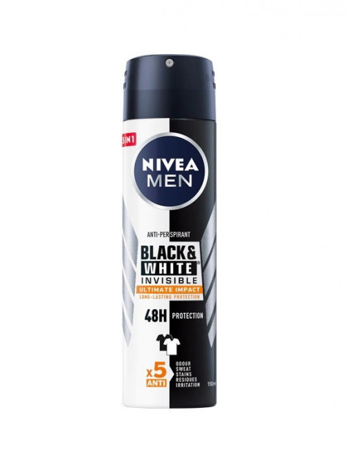 Spray &amp; stick barbati, nivea | Nivea men invisible black & white ultimate impact 48h antiperspirant deo spray | 1001cosmetice.ro