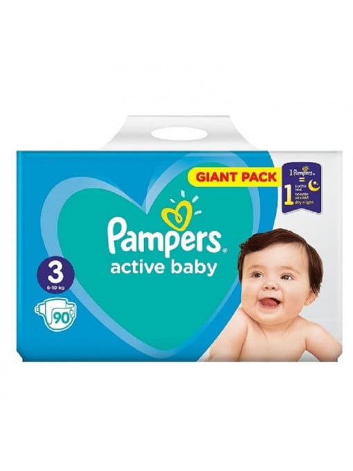 PAMPERS ACTIVE BABY SCUTECE COPII NR.3 GIANT PACK 90 BUCATI