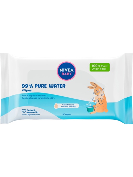 Nivea | Servetele umede pentru copii pure water 99%, biodegradabile, nivea baby, 57 bucati | 1001cosmetice.ro