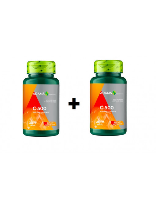 Vitamina c-500 supplements 30 tablete cu aroma de macese, adams, pachet 1+1 gratis 1 - 1001cosmetice.ro