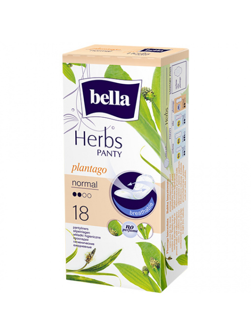 Absorbante igienice subtiri normal 2 Herbs plantago fara parfum Bella, pachet 18 bucati