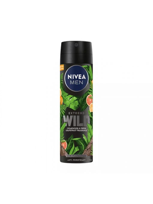 Spray &amp; stick barbati | Antiperspirant deo spray extreme wild, cu cedarwood & fresh grapefruit nivea men ,150 ml | 1001cosmetice.ro