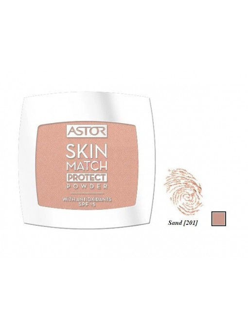Fond de ten &amp; pudra, astor | Astor skin match protect pudra compacta sand 201 | 1001cosmetice.ro