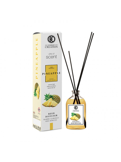 Betisoare parfumate odorizante pentru camera, Reed Diffuser Creation, parfum Pineapple, 115 ml