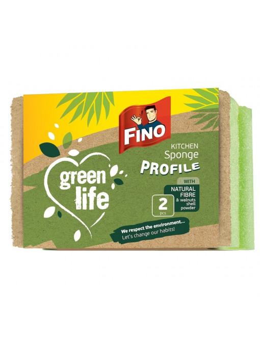 Fino green life kitchen sponge profile bureti de bucatarie din fibre naturale set 2 bucati 1 - 1001cosmetice.ro