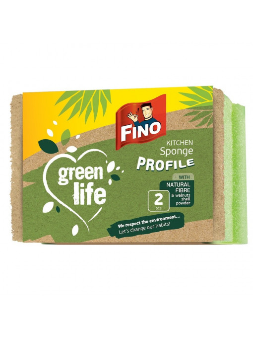 FINO GREEN LIFE KITCHEN SPONGE PROFILE BURETI DE BUCATARIE DIN FIBRE NATURALE SET 2 BUCATI