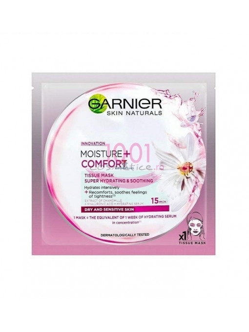 Garnier skin naturals moisture+ comfort masca servetel super hidratanta calmanta cu musetel 1 - 1001cosmetice.ro