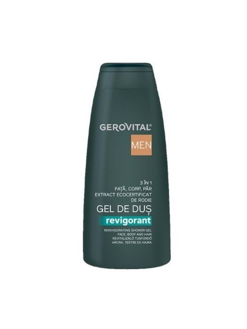 Gel de dus 3 in 1, fata, corp si par, Revigorant, Gerovital Men, 400 ml