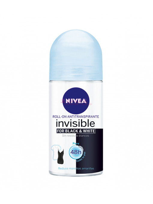 Nivea black & white pure invisible antiperspirant women roll on 1 - 1001cosmetice.ro