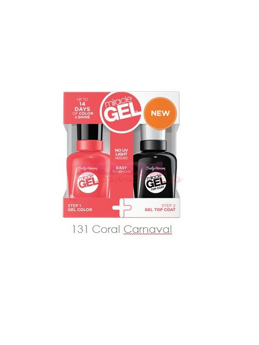 Sally hansen miracle gel duo pack top coat + lac de unghii coral carnaval 131 1 - 1001cosmetice.ro