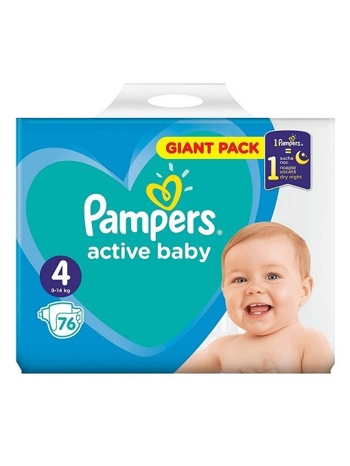 Scutece pentru copii active baby pampers nr. 4, giant pack 76 bucati 1 - 1001cosmetice.ro