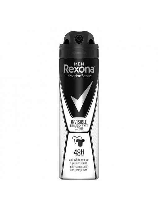 Antiperspirant deodorant spray motionsense invisible black+white, rexona men, 150 ml 1 - 1001cosmetice.ro