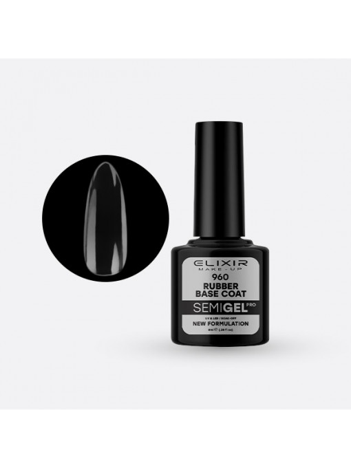 Oja semipermanenta, elixir | Base coat rubber semi gel elixir makeup professional 960, 8 ml | 1001cosmetice.ro