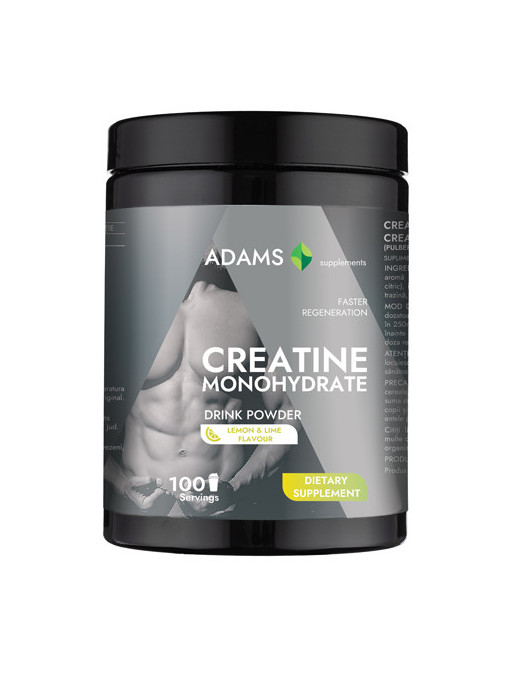 Creatina monohidrata, pulbere, cu aroma de lamaie si lime, Adams, 450 g
