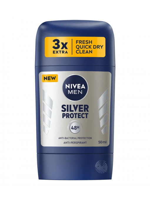 Spray &amp; stick barbati, nivea | Deo anti-perspirant stick 48h, silver protect, nivea men, 50 ml | 1001cosmetice.ro