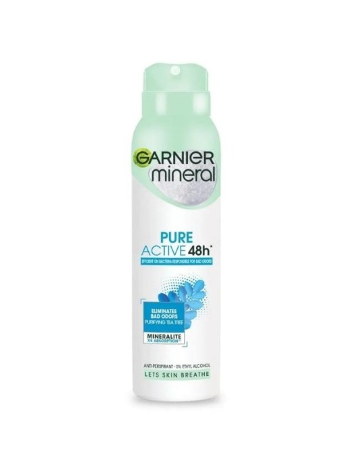 Garnier | Deodorant antiperspirant spray pentru femei pure active 48h, garnier 150 ml | 1001cosmetice.ro
