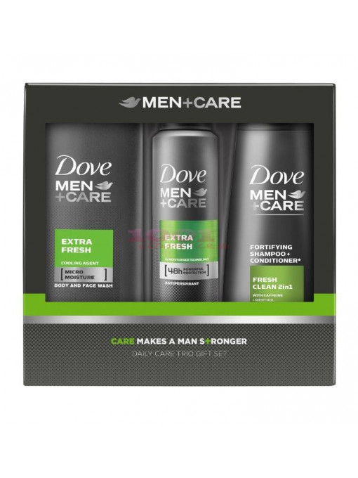Dove men+care extra fresh gel de dus 250 ml + extra fresh antiperspirant deo 150 ml fresh clean 2in1 sampon set 1 - 1001cosmetice.ro