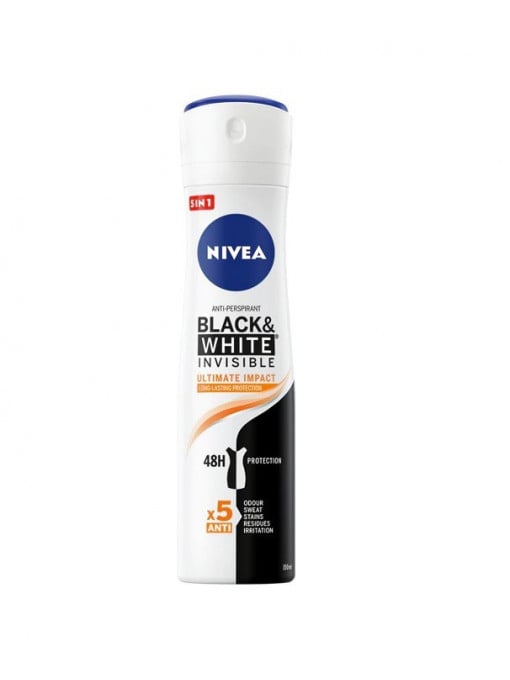 Spray &amp; stick dama, nivea | Nivea black & white invisible ultimate impact 48h protection deodorant spray | 1001cosmetice.ro
