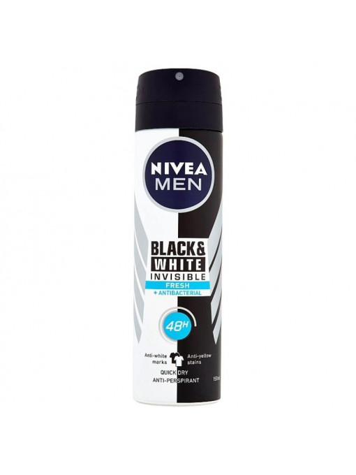Spray &amp; stick barbati | Nivea men black & white fresh 48h antiperspirant deodorant spray | 1001cosmetice.ro