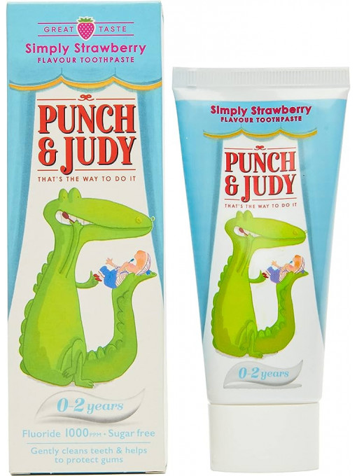 Pasta de dinti cu gust de capsuni pentru copii 0-2 ani, fara zahar, Punch & Judy, 50 ml