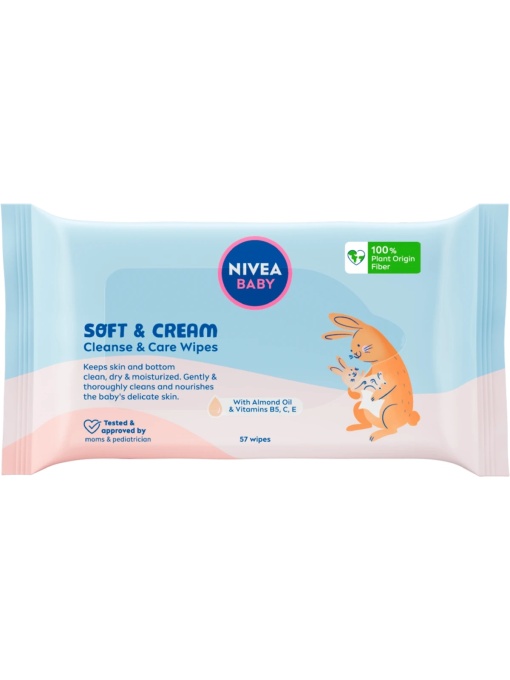 Nivea | Servetele umede pentru copii soft & cream, cleanse & cream, biodegradabile, nivea baby, 57 bucati | 1001cosmetice.ro