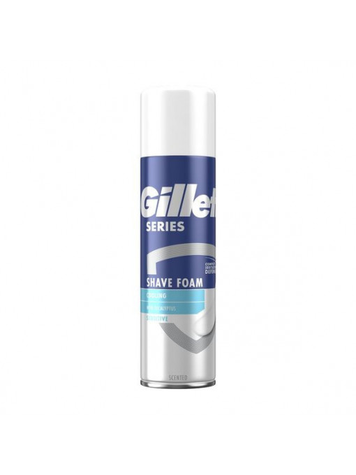 Gillette | Spuma de ras cu eucalipt pentru ten sensibil, gillette series cooling, 200 ml | 1001cosmetice.ro