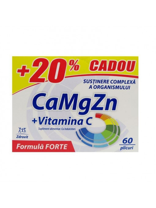 Suplimente &amp; produse bio, afectiuni: sistemul osos | Zdrovit ca- mg-zn + vitamina c formula forte cutie 60 plicuri | 1001cosmetice.ro