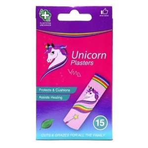Ingrijire copii, a &amp; e plasters | Plasturi sterili a&e, pentru diverse intrebuintari, unicorn plasters, 7.2 cm x 1.9 cm, set 15 bucati | 1001cosmetice.ro