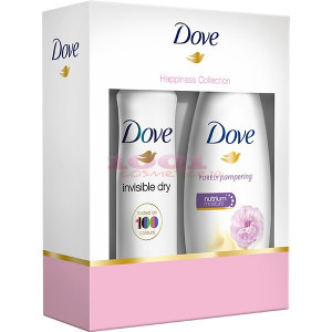 DOVE HAPPINESS COLLECTION PURELY PAMPERING GEL DE DUS 250 ML + INVISIBLE DRY ANTIPERSPIRANT DEO 150 ML SET