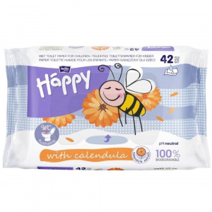 Hartie igienica umeda pentru copii cu galbenele biodegradabila Happy Bella, 42 bucati