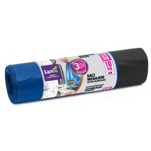 Saci menajeri Triplustratificati Albastru cu snur, superetansi, 120L, 10 buc., LD-PE, Luxia 4064