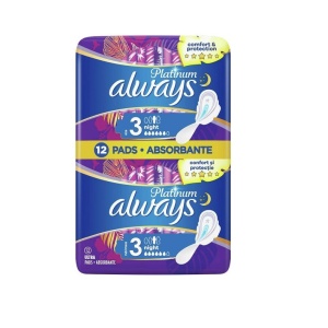 Absorbante Platinum Ultra Night 3 Always, 12 bucati