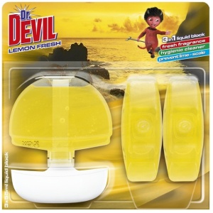 Baie, tomil | Odorizant lichid gel cu suport wc lemon fresh dr devil, 3 x 55 ml | 1001cosmetice.ro
