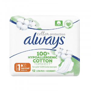 Absorbante Always Cotton Protection Normal 1, Hypoallergenic, pachet 12 bucati
