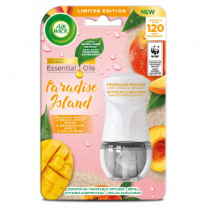 Aparat odorizant automat de camera Air Wick Freshmatic Paradise Island, Mango si Piersica, aparat + rezerva 19 ml